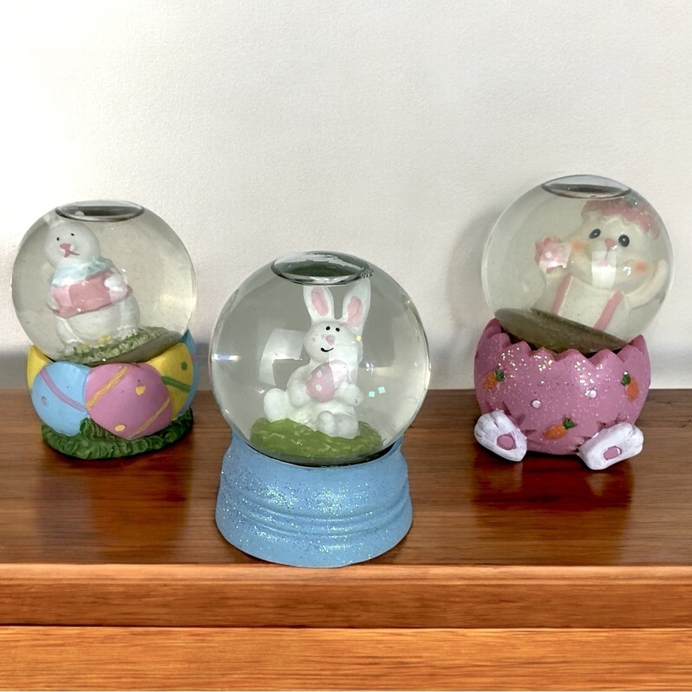 Vintage Easter Bunny and Chick Snow Globes Set of 3 Water Globes